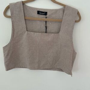 Brand New With Tags KOURT linen blend Cream with pin strips cropped top size XL